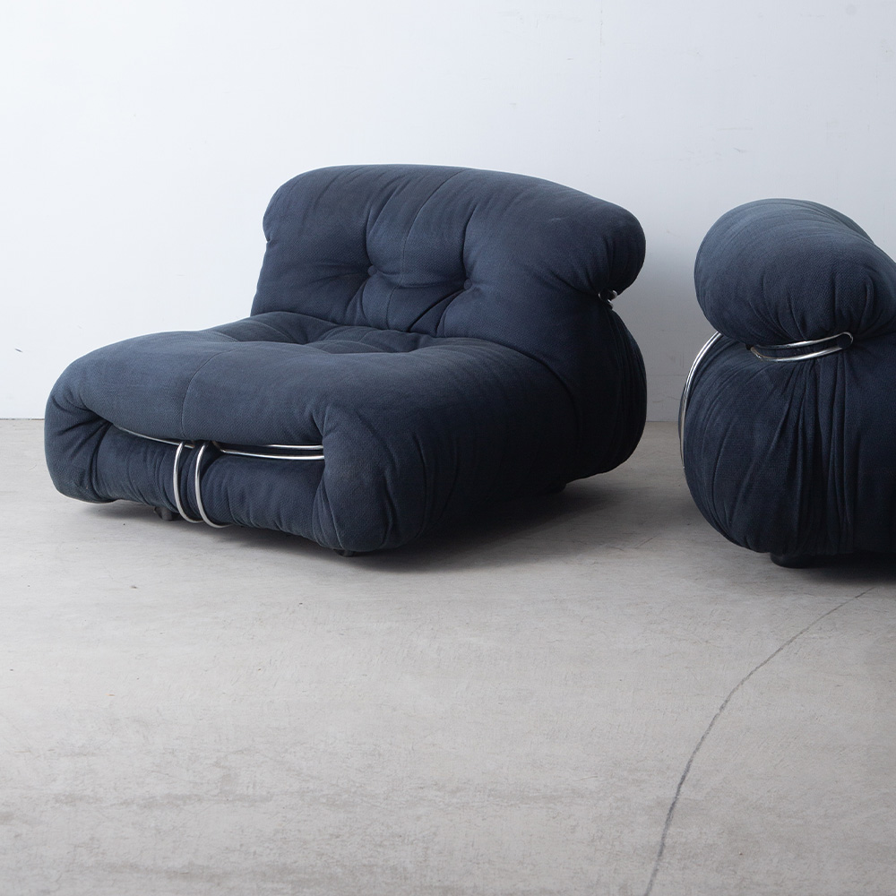 SORIANA 1P Sofa Set by Afra and Tobia Scarpa for Cassina in Navy and Fabric