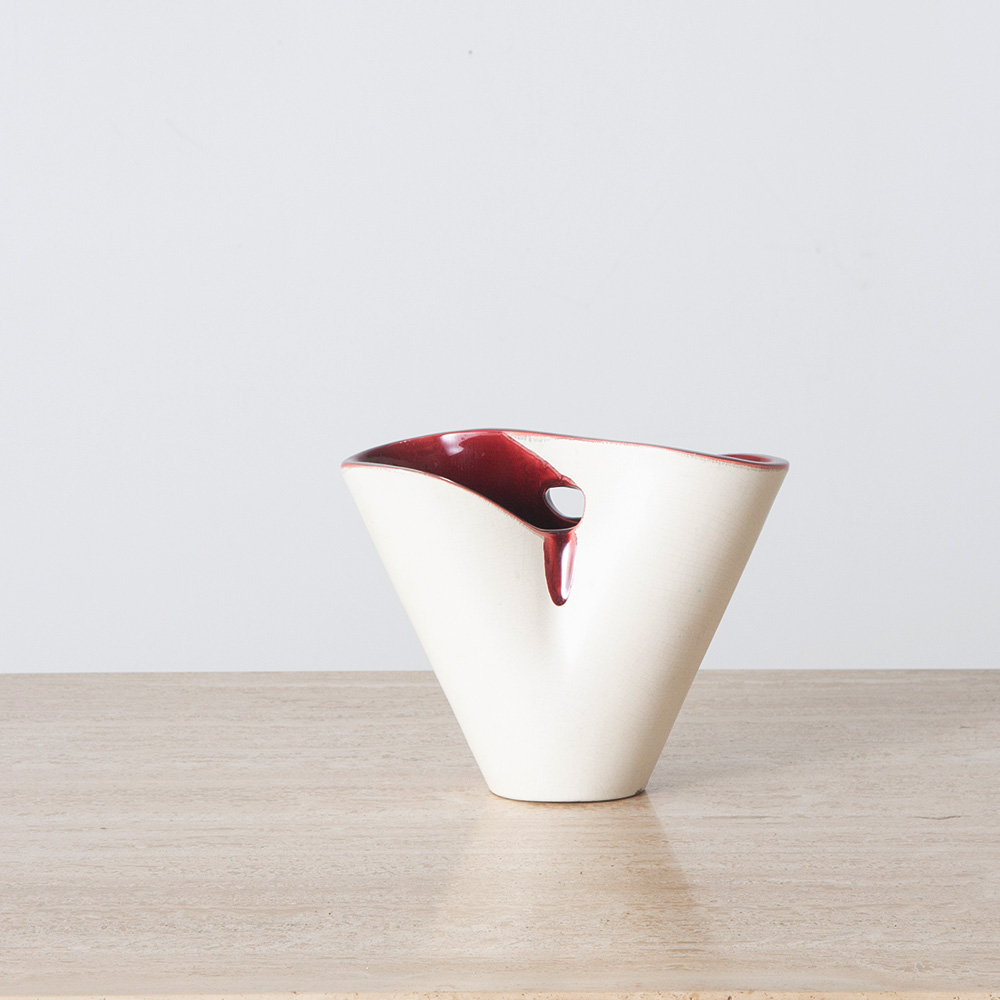 Vintage Flower Vase in White and Red