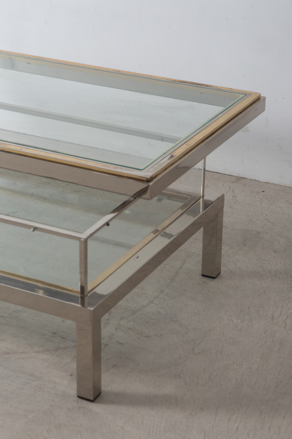 Sliding Top Coffee Table for Maison Jansen in Brass , Chrome and Glass