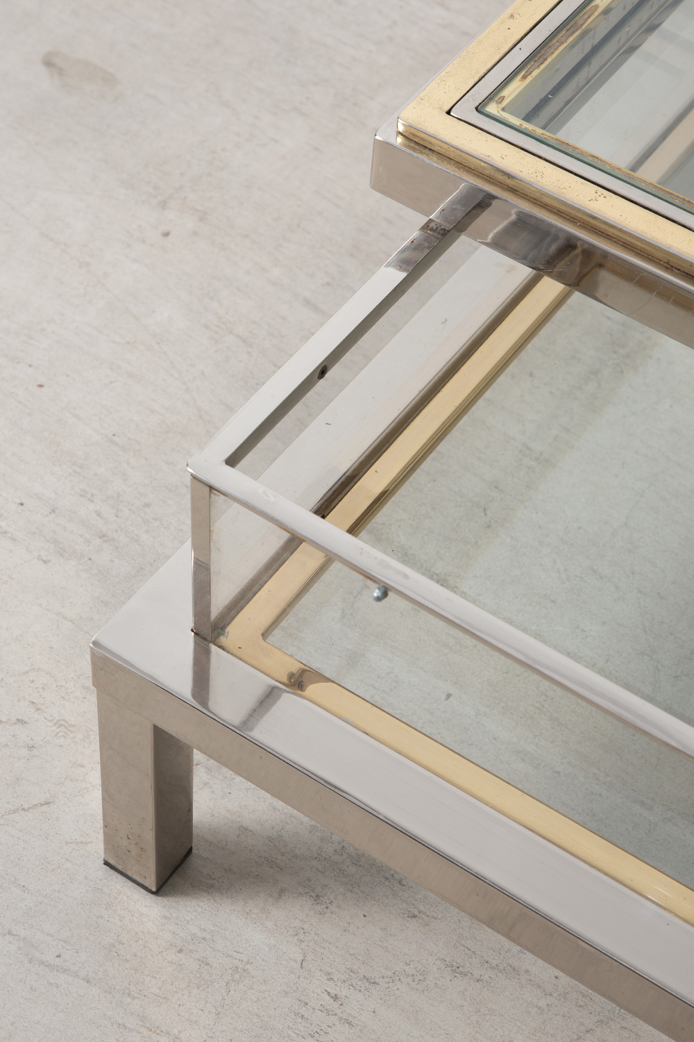 Sliding Top Coffee Table for Maison Jansen in Brass , Chrome and Glass