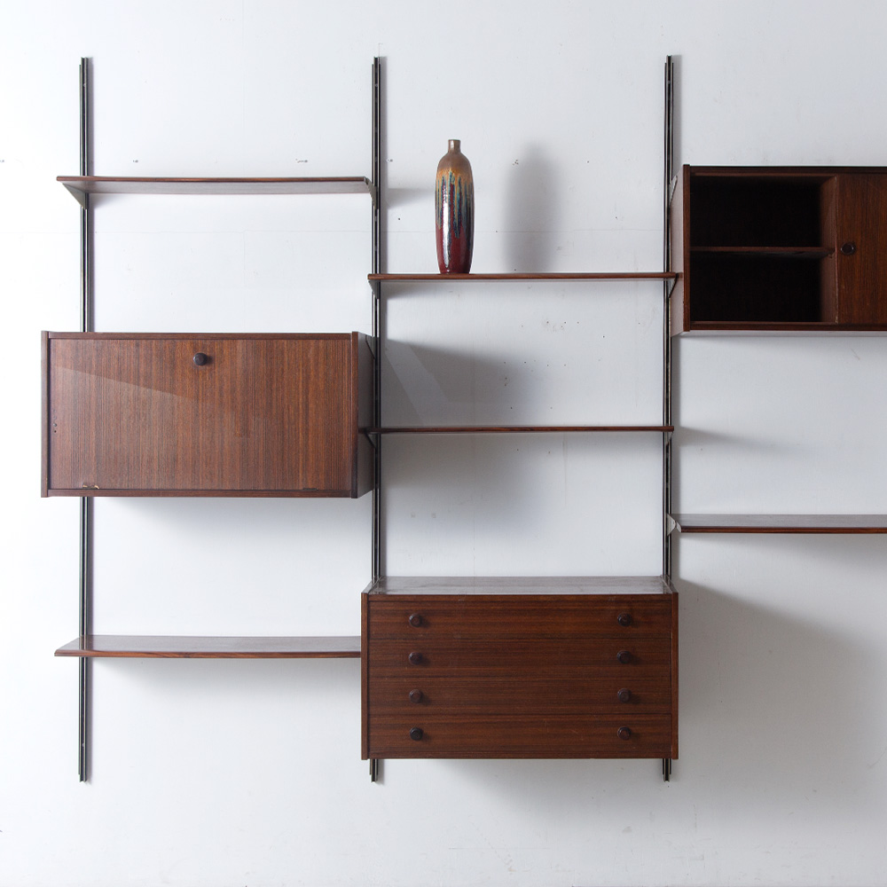 Italian Vintage Wall Unit in Wood and Steel