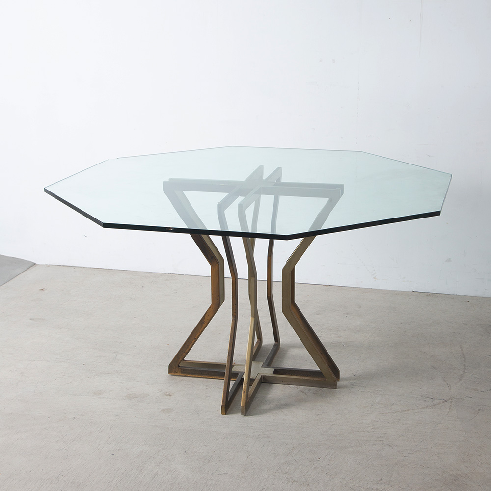 Octagonal Glass Top Dining Table in Brass