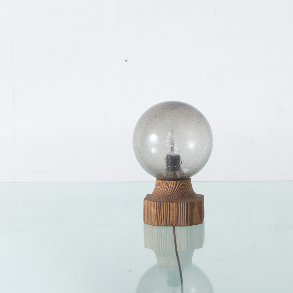 Ball Table Lamp in Wood and Glass
France , 1970s
