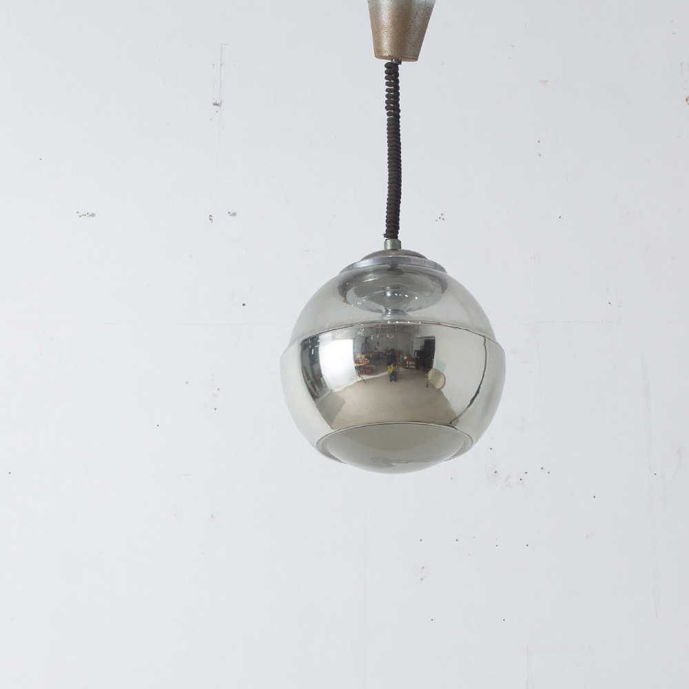 Ball Pendant Lamp in Silver and Glass #001
France , 1980s
