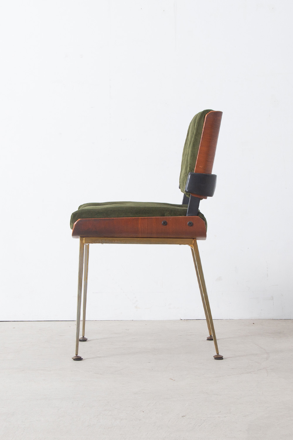 Desk Chair by Alain Richard in Wood , Brass , Fabric and Leather