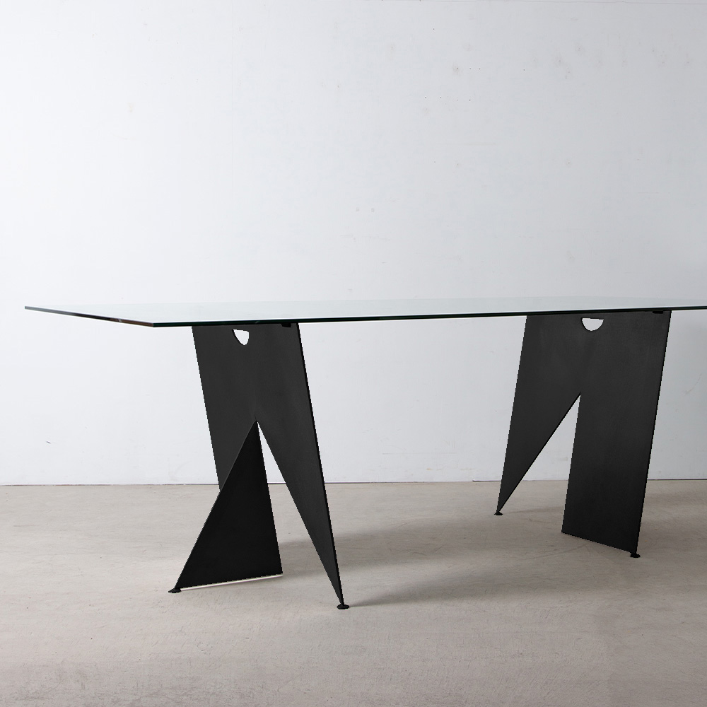 “ETRETAT” Glass Top Table by Agnès & Hiroyuki Yamakado for YAMAKADO Black