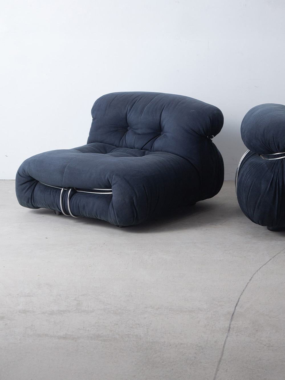 ‘SORIANA’ 1P Sofa Set by Afra and Tobia Scarpa for Cassina in Navy and Fabric