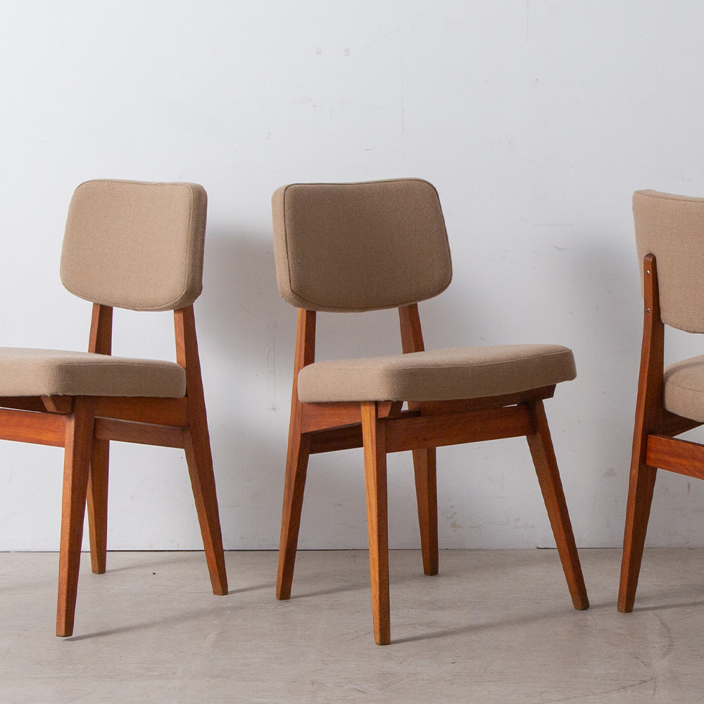 Dining Chair by Alain Richard in Wood and Fabric
