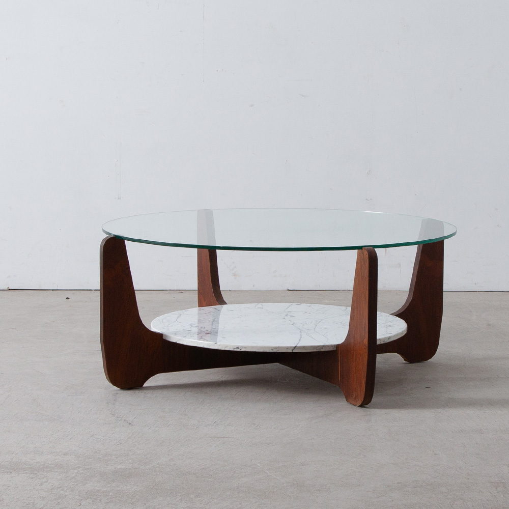Coffee Table by Hugues Poignant in Rosewood and Marble , Glass