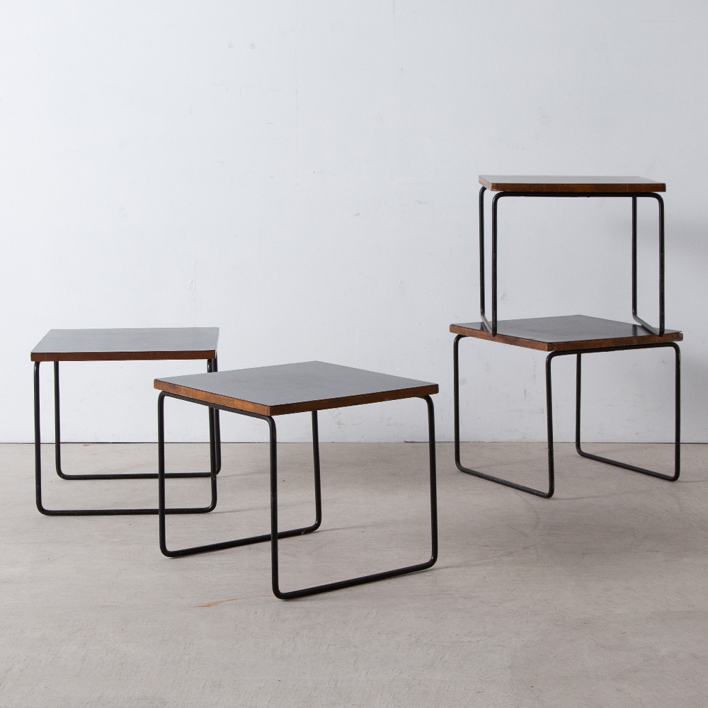 ‘VOLANTE’ Side Table for Steiner by Pierre Guariche in Steel and Black