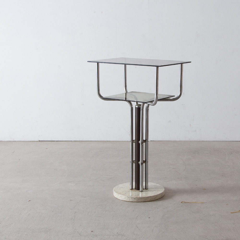 Vintage Side Table in Glass , Chrome and Marble