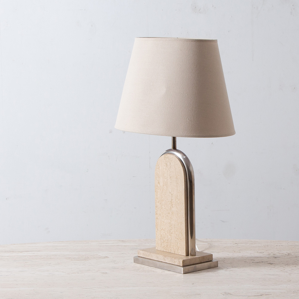 Vintage Table Lamp in Travertine and Chrome