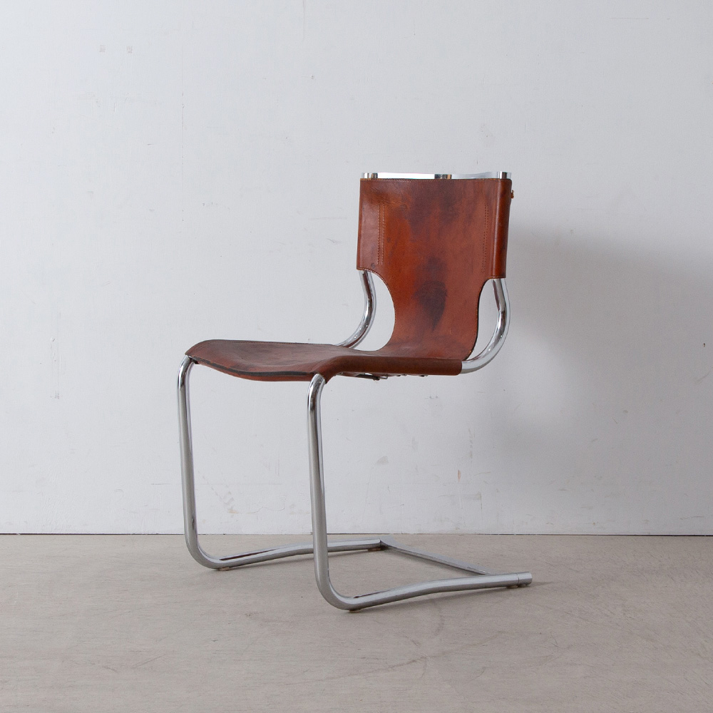 ‘920’ Tubular Dining Chairs by Carlo Bartoli in Cognac Leather