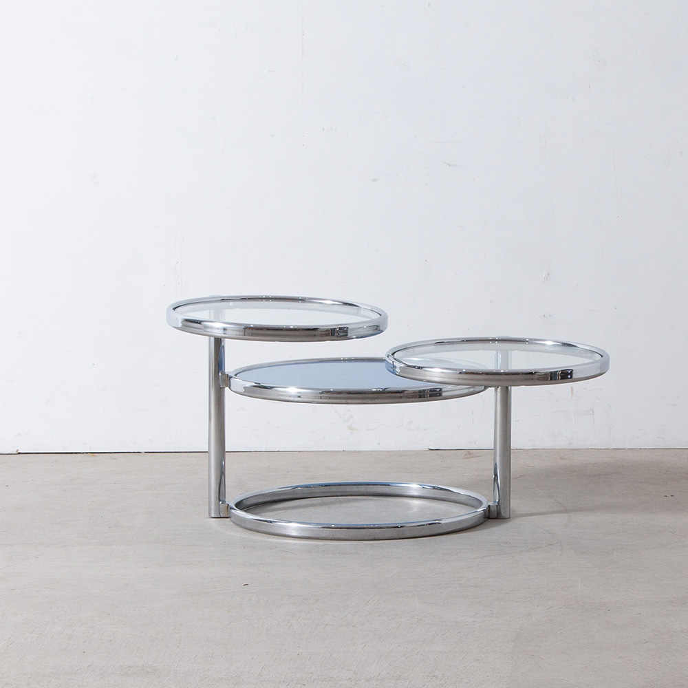 Round and Rotating Coffe Table in Glass and Chrome
