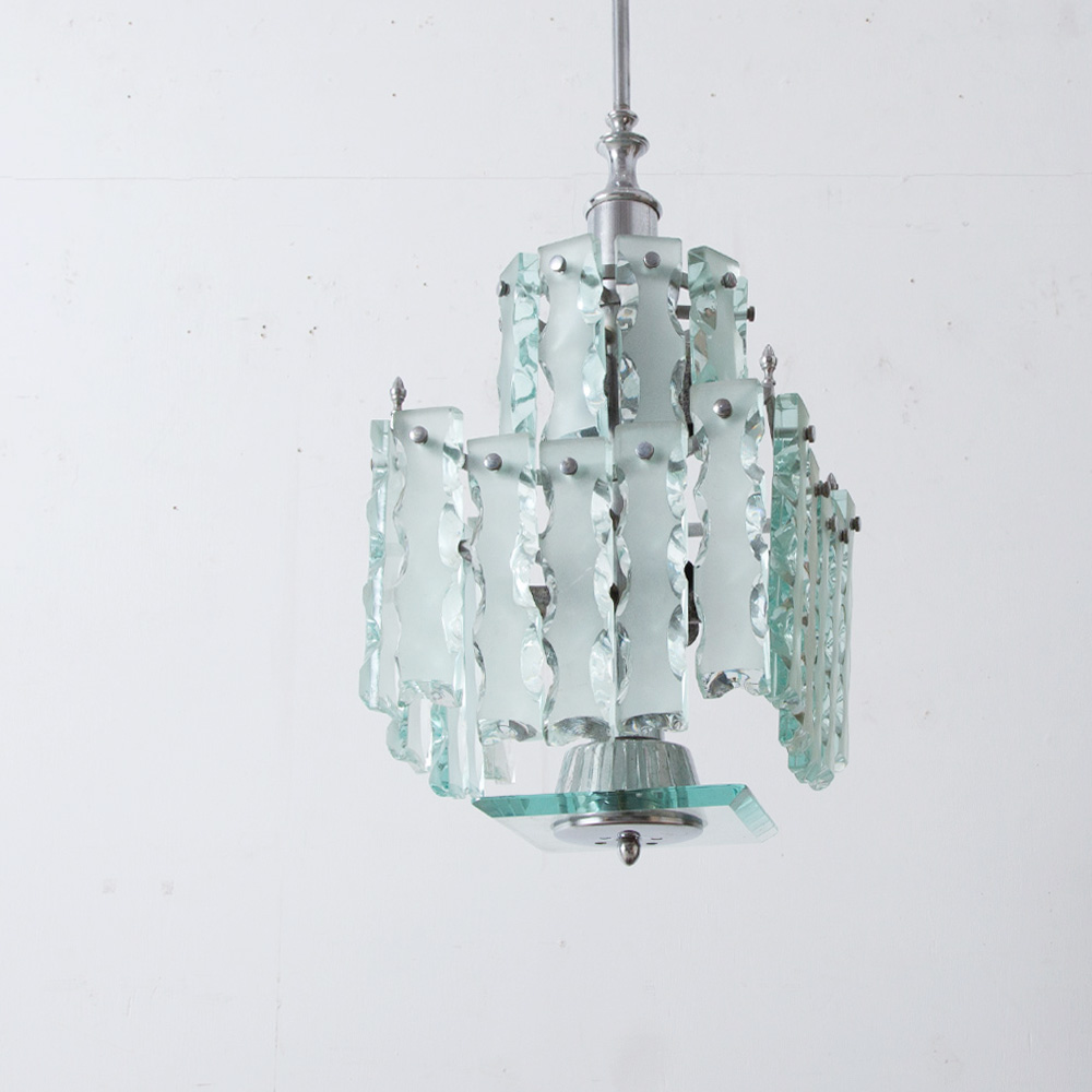 Vintage Chandelier from Fontana Arte in Italian Murano Glass and Chrome