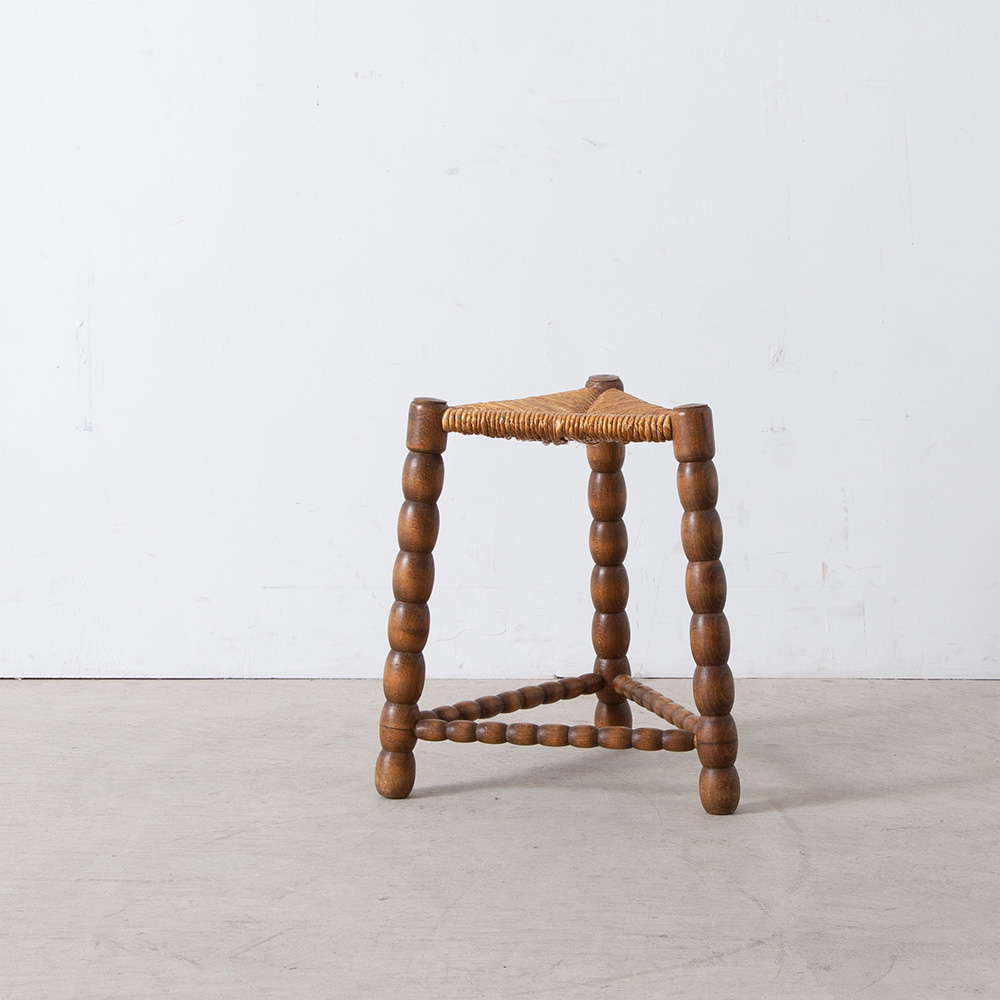 Vintage Triangle Stool in Wood and Paper Code