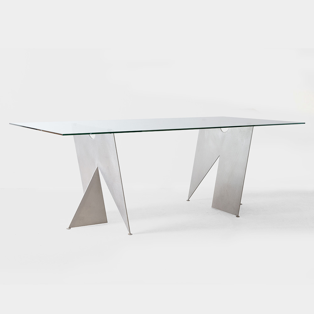 “ETRETAT” Glass Top Table by Agnès & Hiroyuki Yamakado for YAMAKADO Black Silver