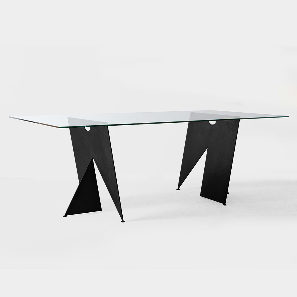 “ETRETAT” Glass Top Table by Agnès & Hiroyuki Yamakado for YAMAKADO Silver Black