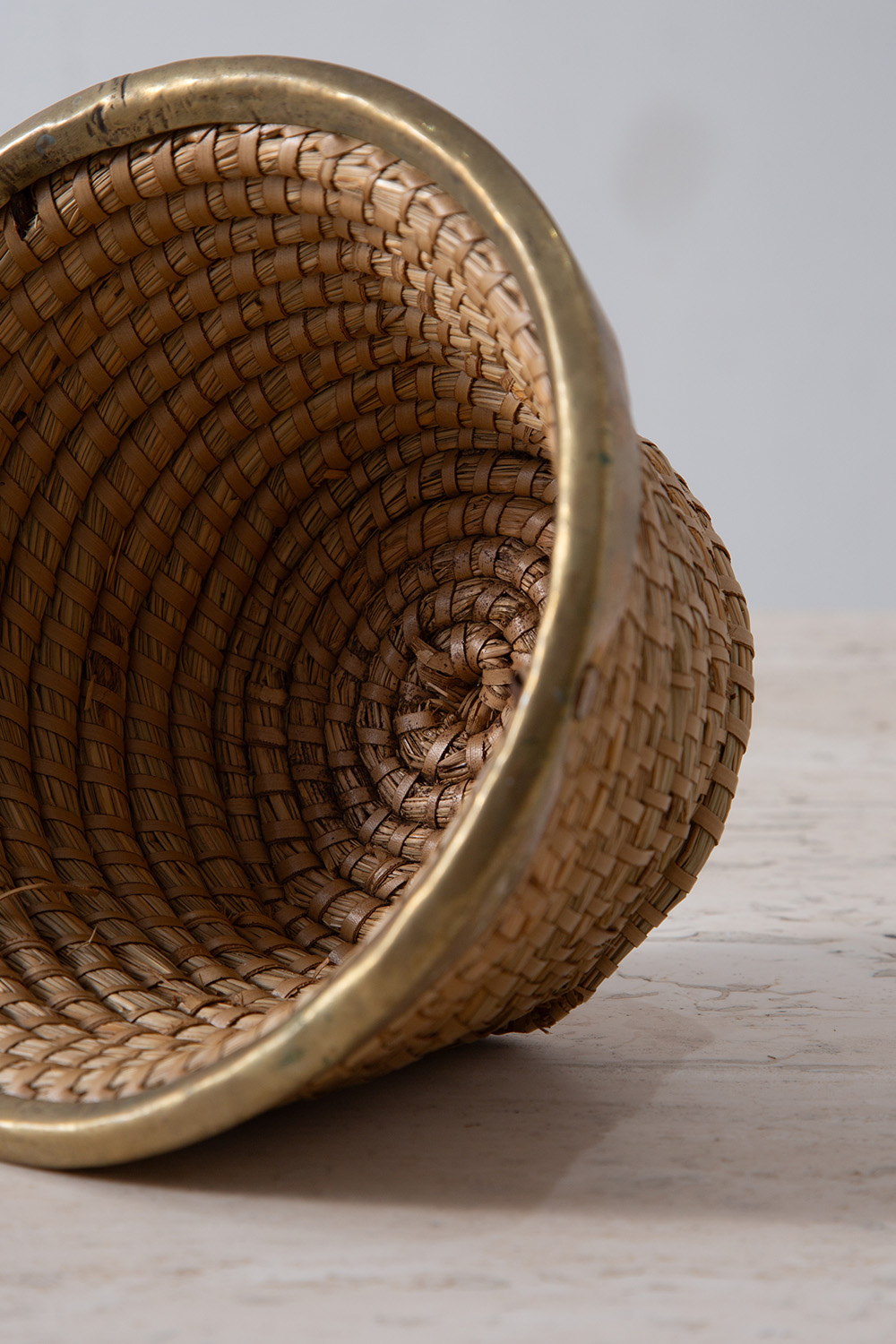 Vintage Bowl in Rattan and Brass