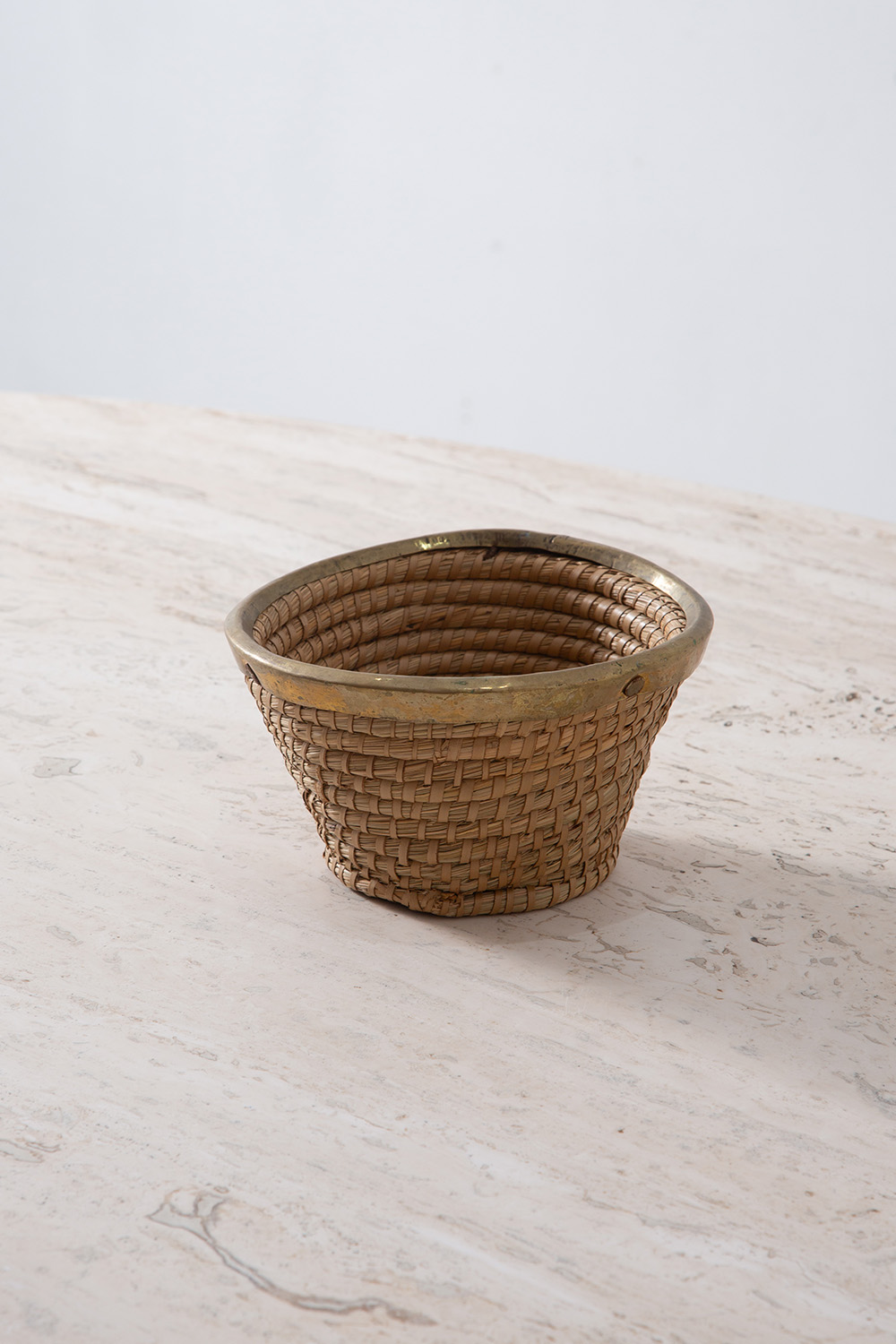 Vintage Bowl in Rattan and Brass