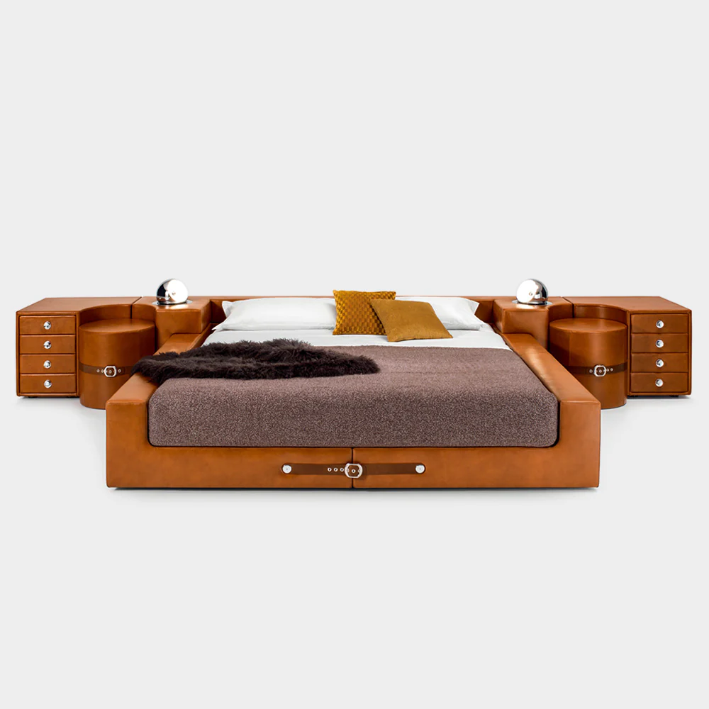 TUCROMA Bed by Guido Faleschini for 4 MARIANI in Camel Brown