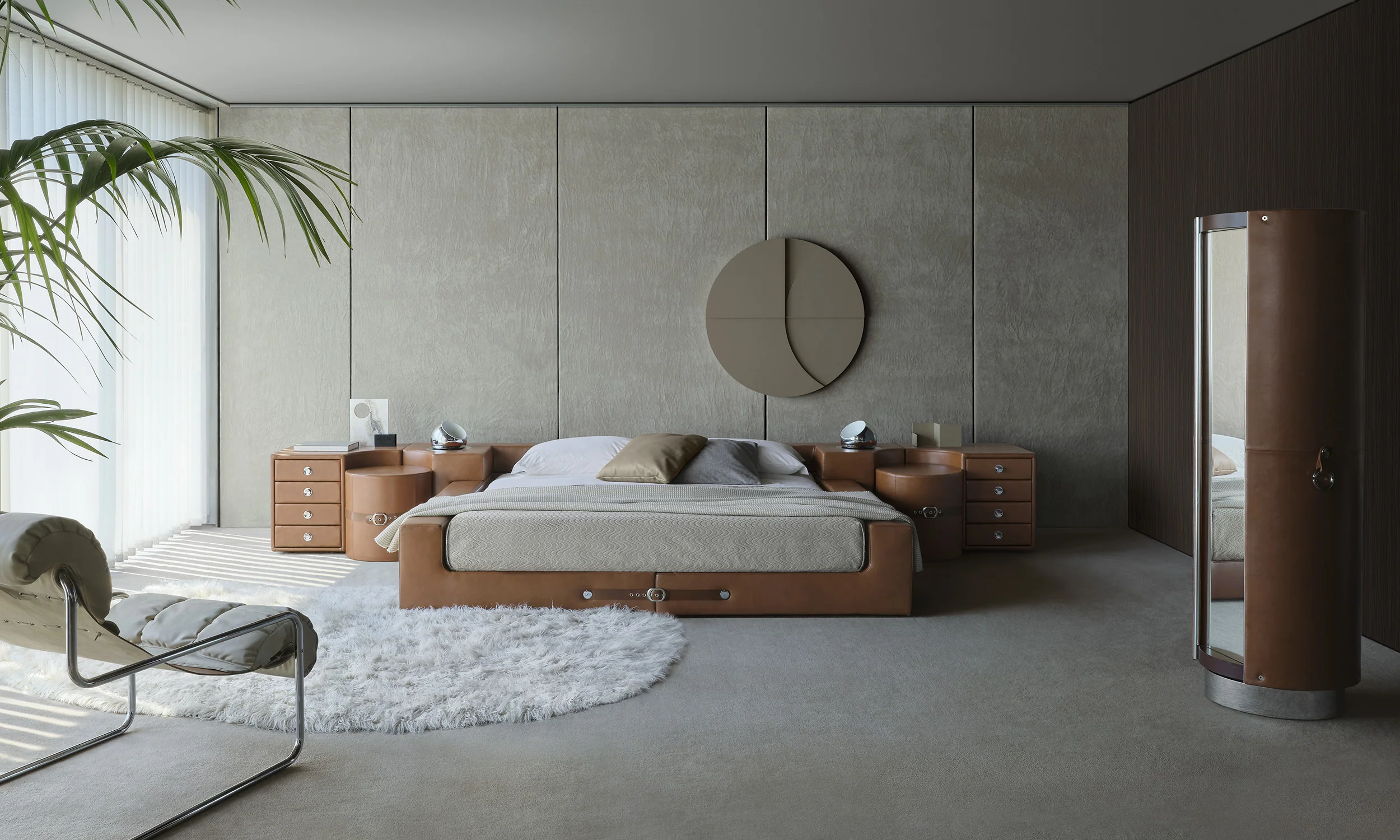 TUCROMA Bed by Guido Faleschini for 4 MARIANI in Camel Brown