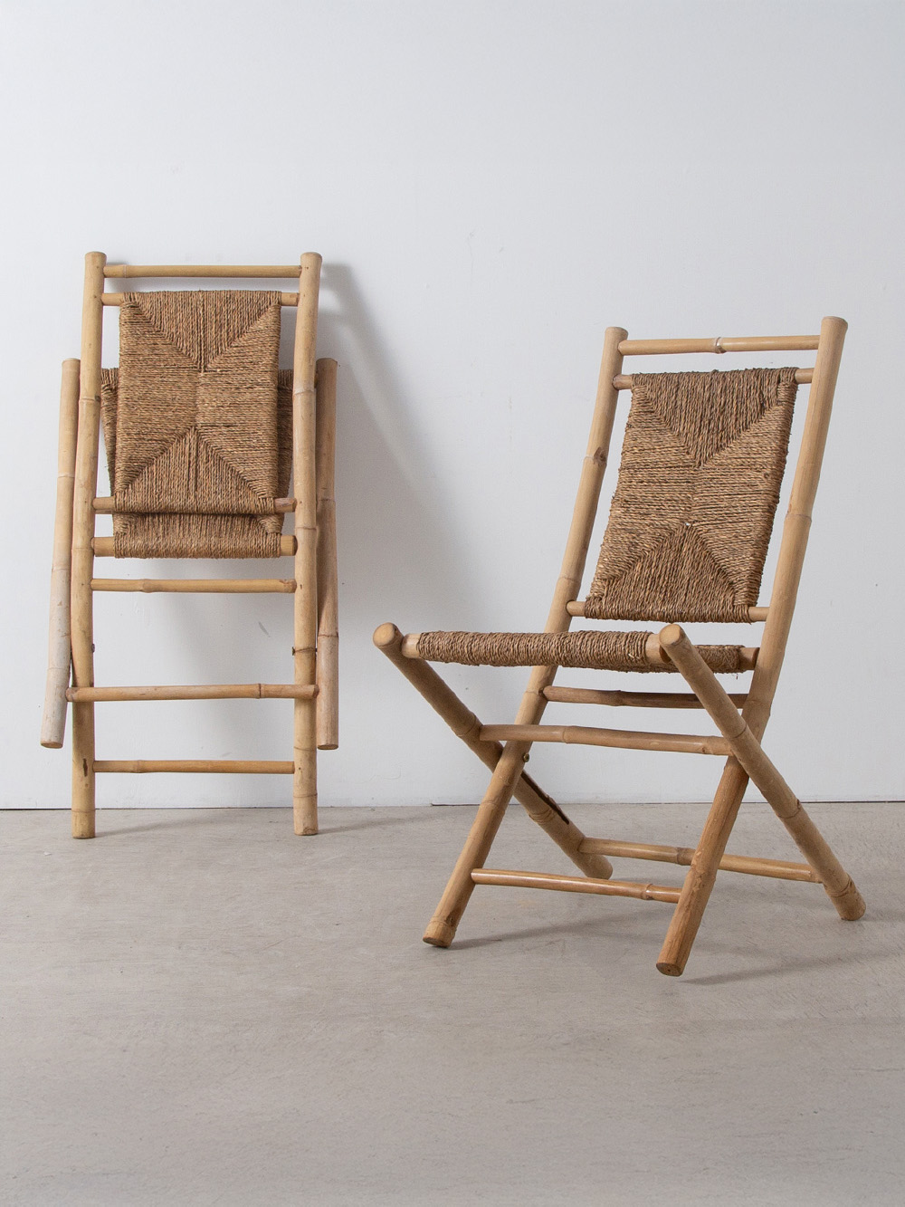 Vintage Folding Chair in Bamboo and Rope