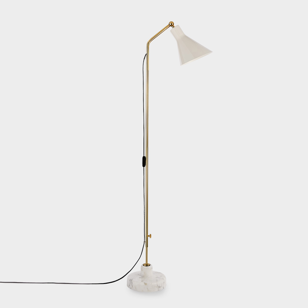 Alzabile Floor Lamp by Ignazio Gardella for TATO in White and Chrome and White White and Gold and White