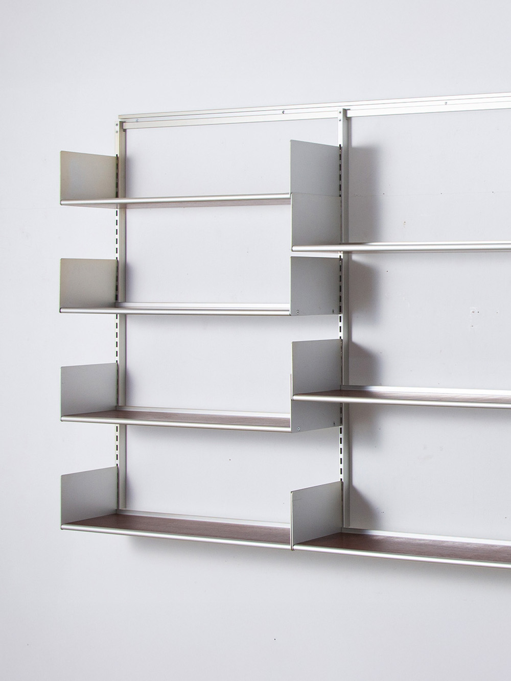 Large Modular Wall Mounted Bookcase in Aluminum and Wood