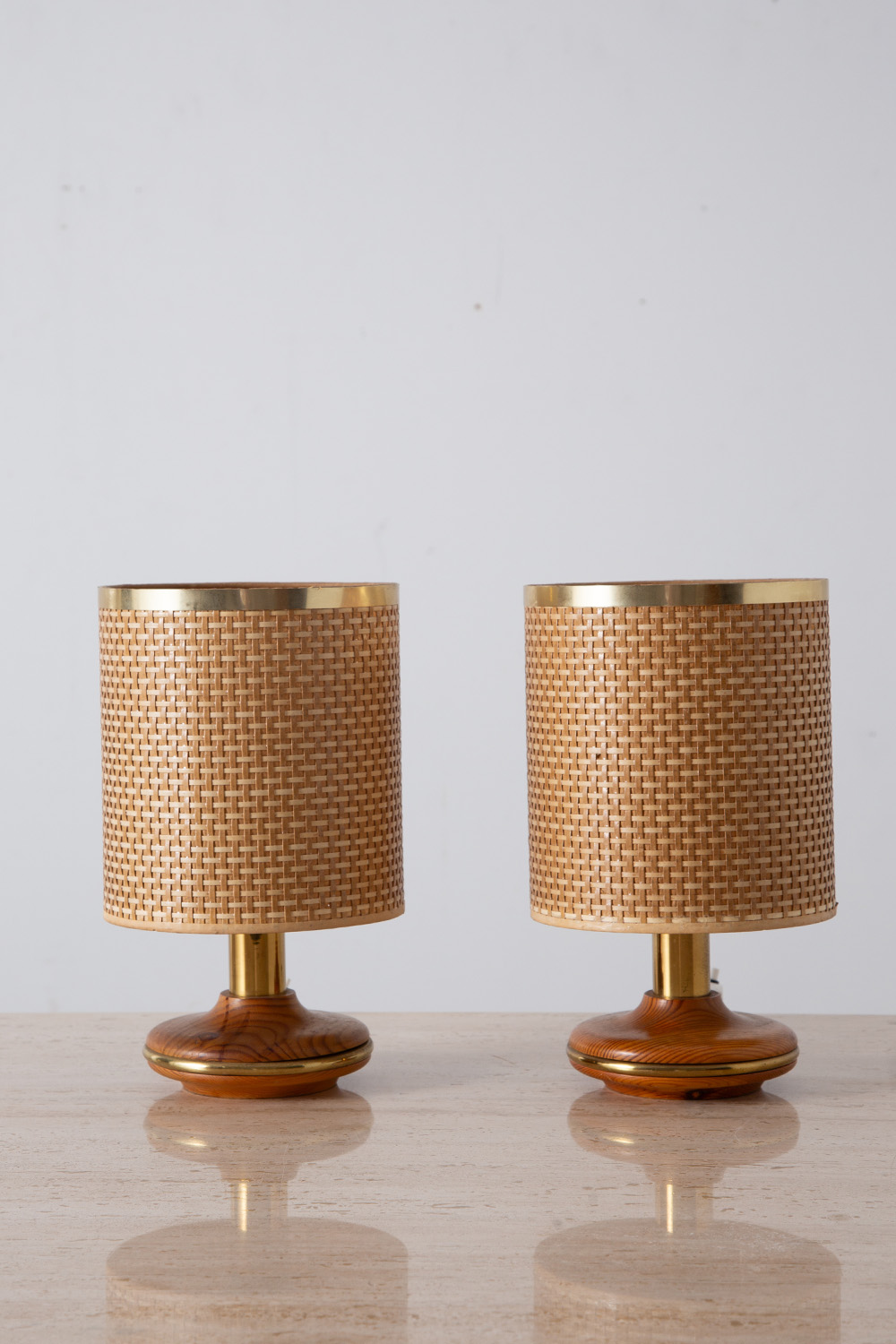 Vintage Table Lamp in Rattan , Brass and Wood