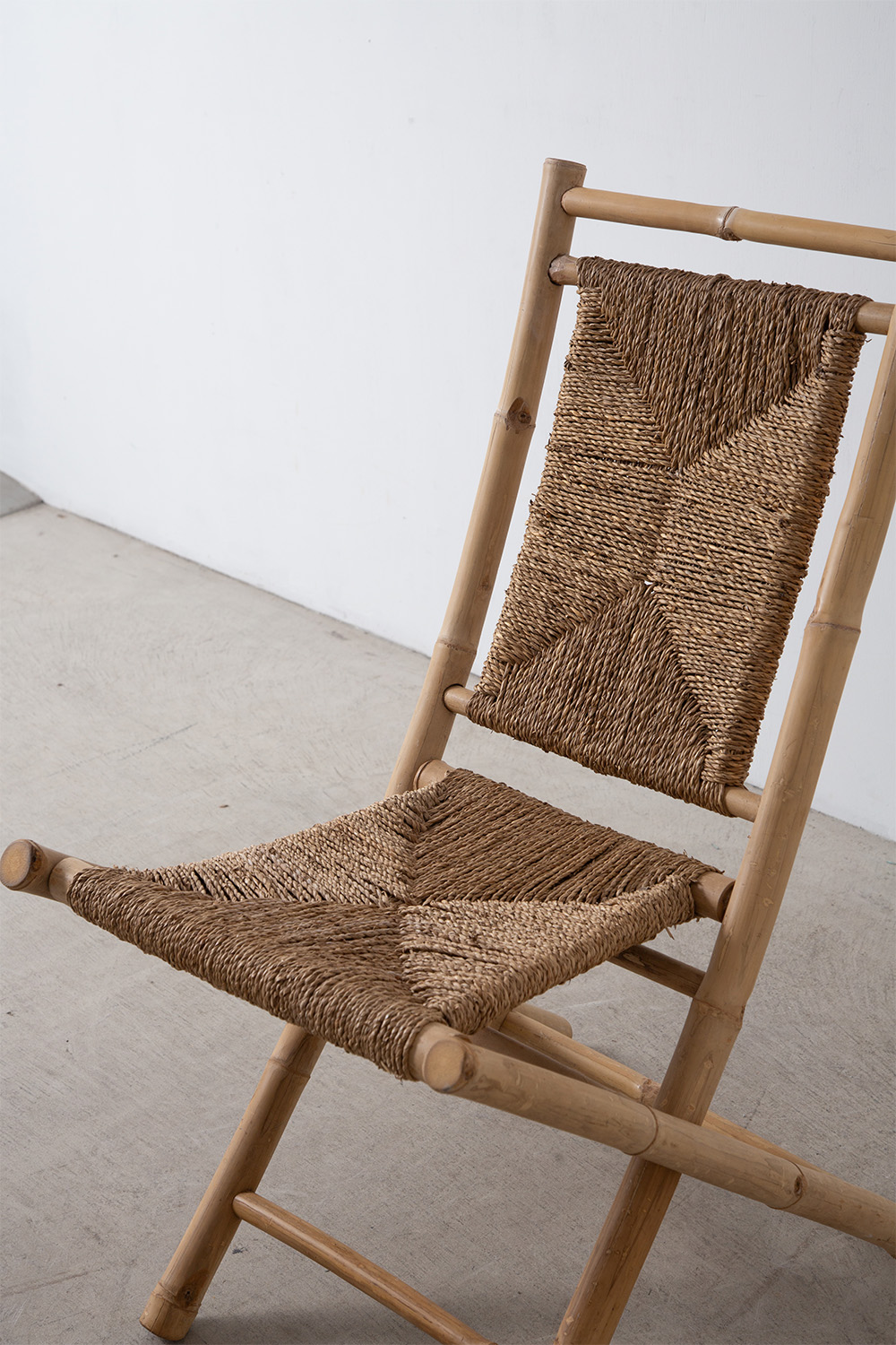 Vintage Folding Chair in Bamboo and Rope