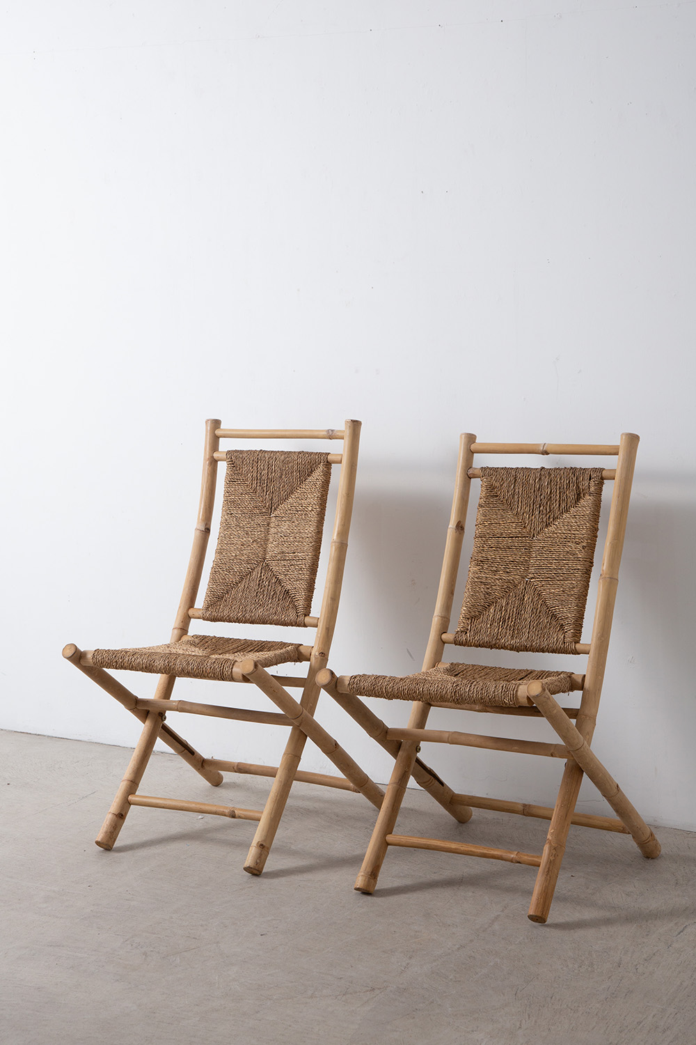 Vintage Folding Chair in Bamboo and Rope