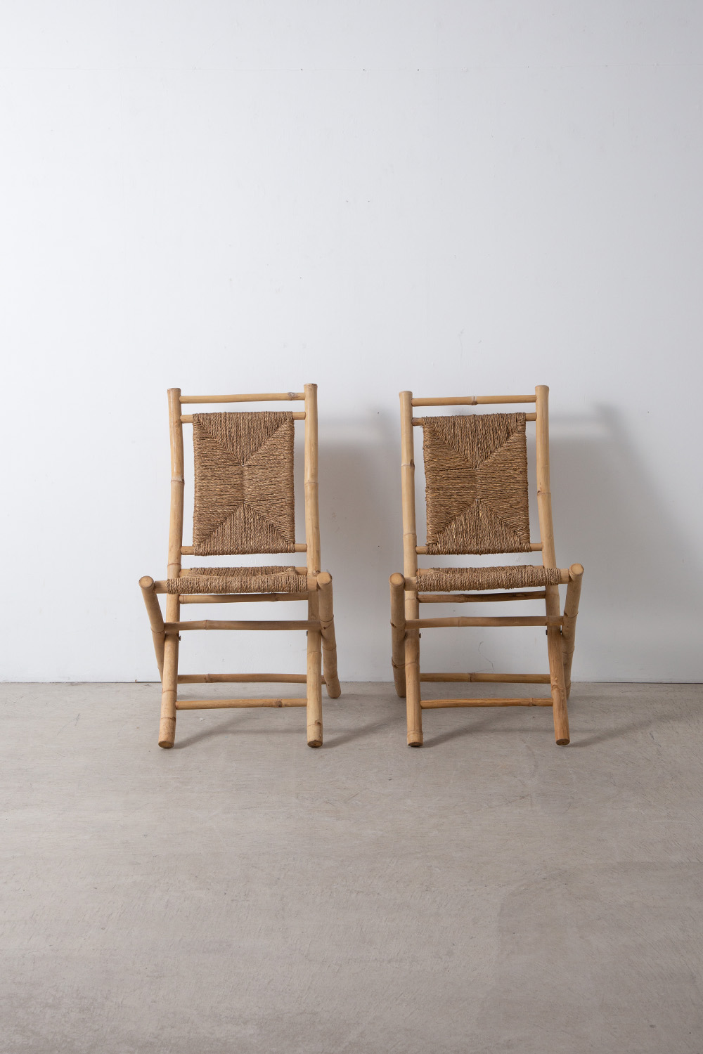 Vintage Folding Chair in Bamboo and Rope