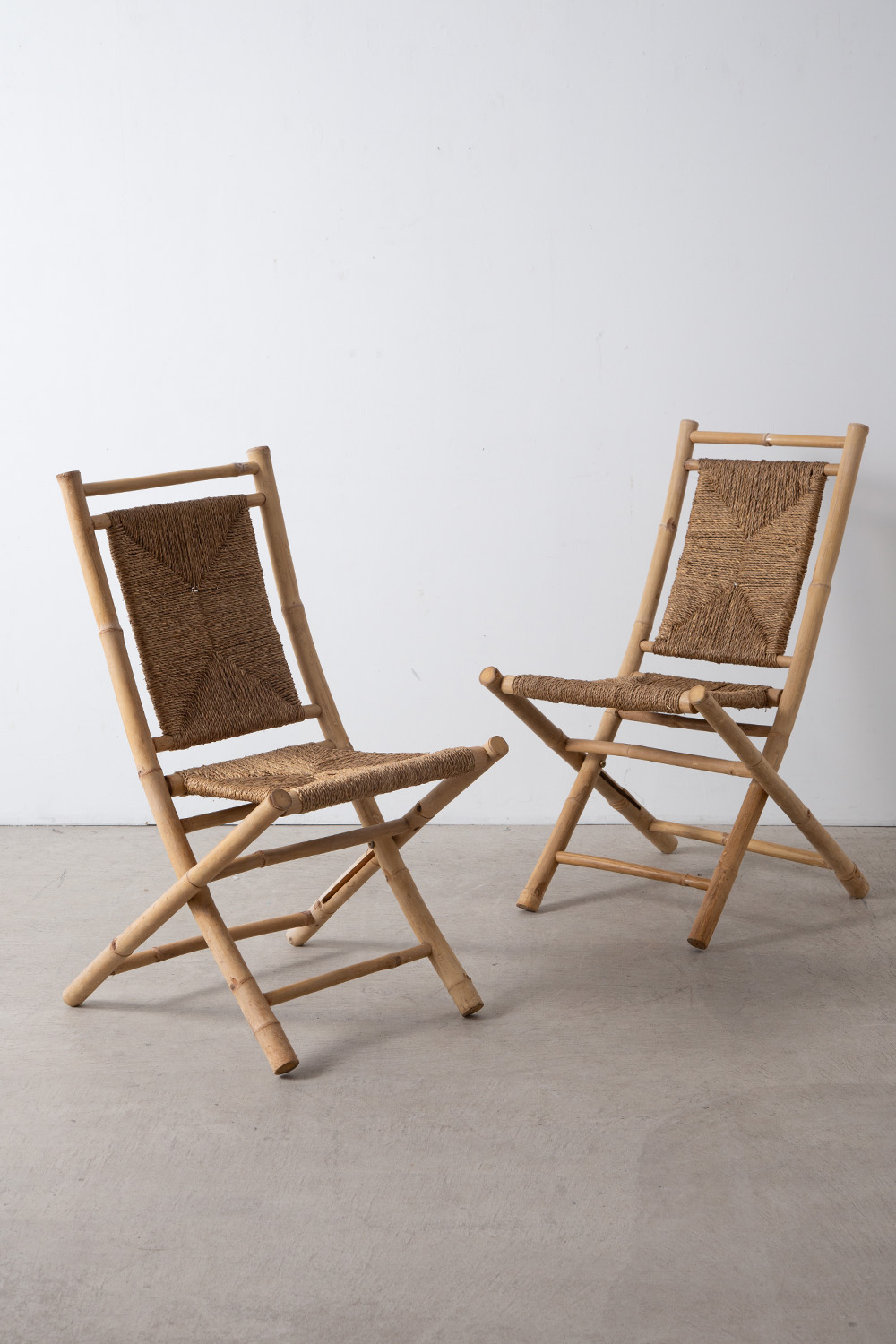 Vintage Folding Chair in Bamboo and Rope