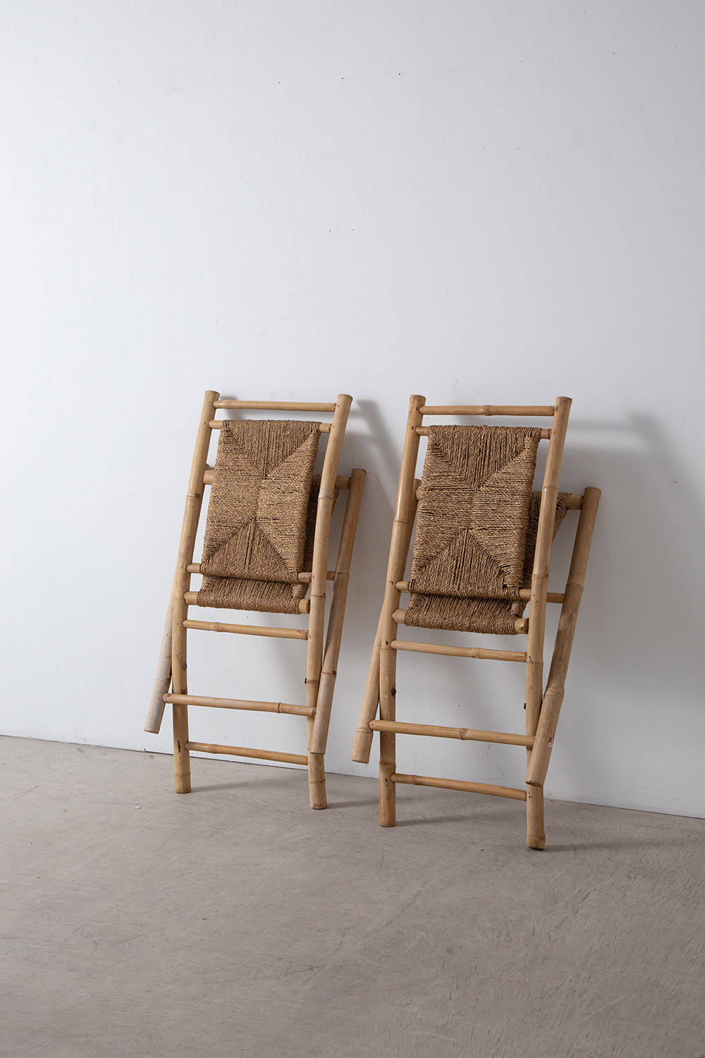 Vintage Folding Chair in Bamboo and Rope