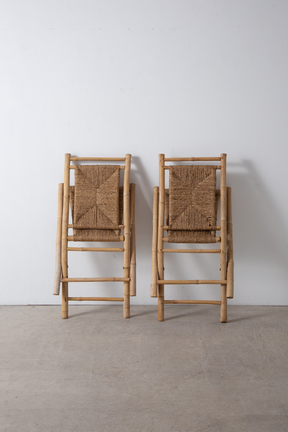 Vintage Folding Chair in Bamboo and Rope