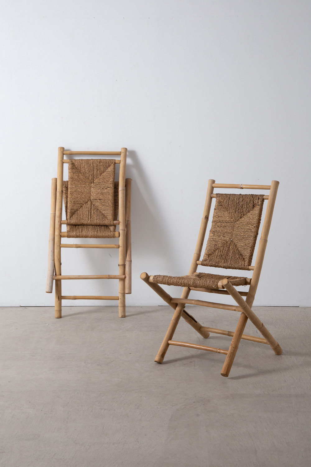 Vintage Folding Chair in Bamboo and Rope