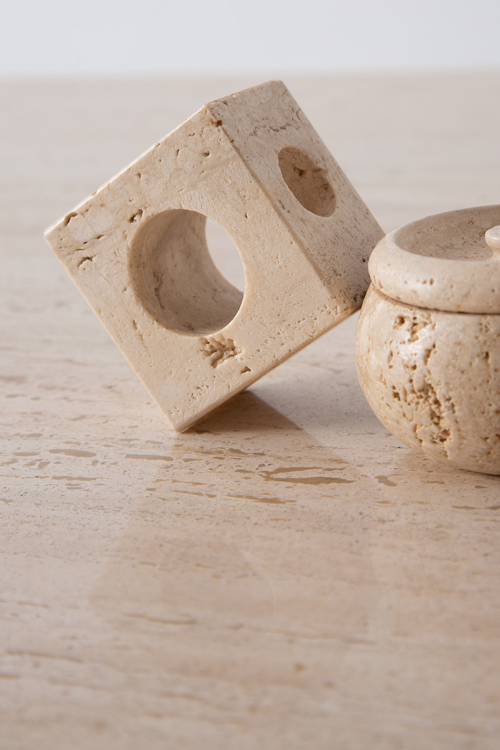 Vintage Object & Flower Vase in Travertine