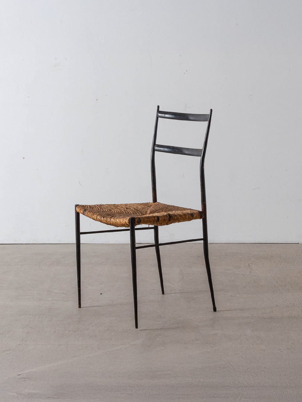Gio Ponti Style Dining Chair in Steel and Rush