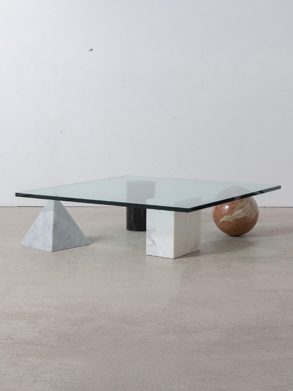 Massimo and Lella Vignelli Style Coffee Table in Glass and Marble