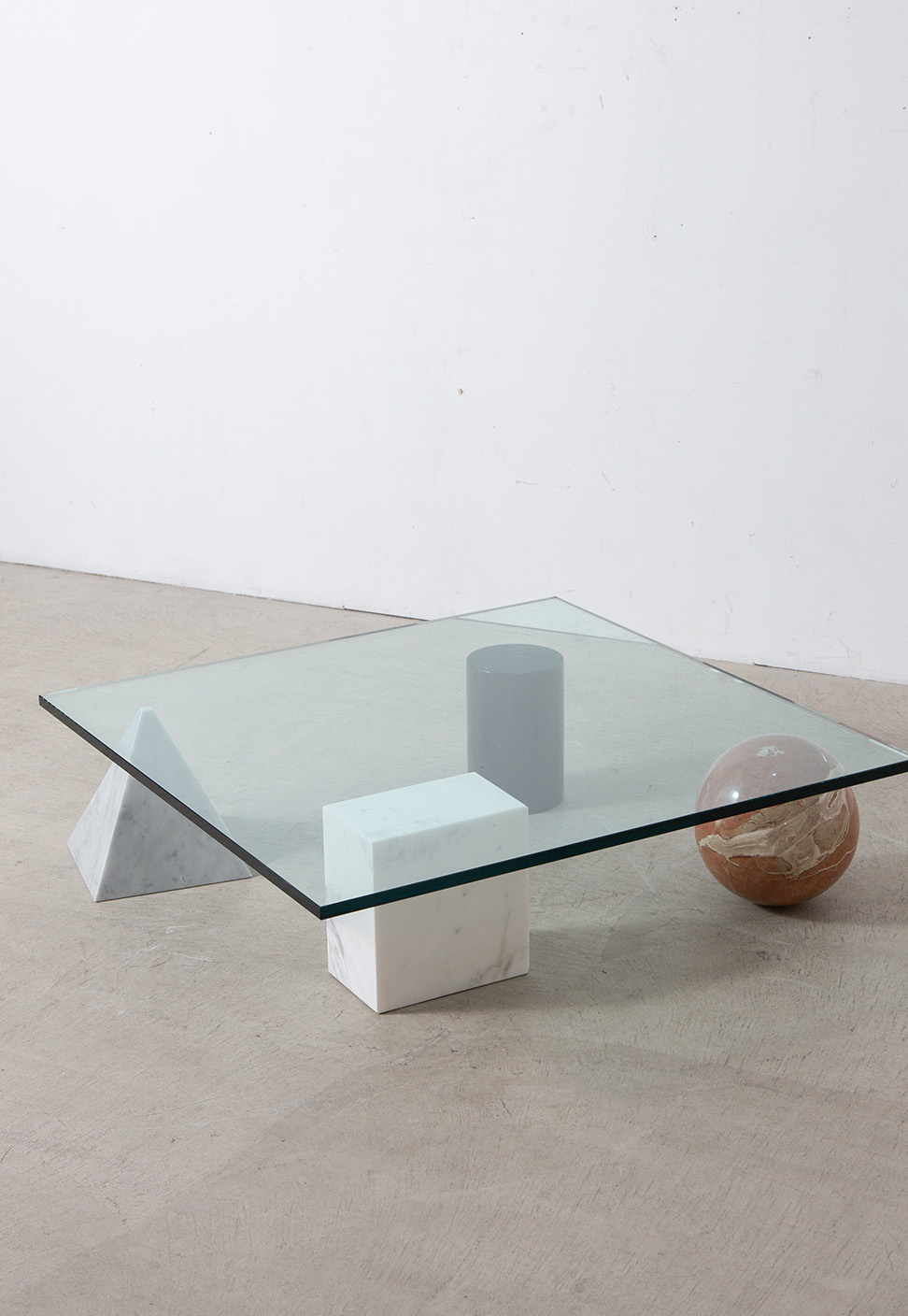 Massimo and Lella Vignelli Style Coffee Table in Glass and Marble