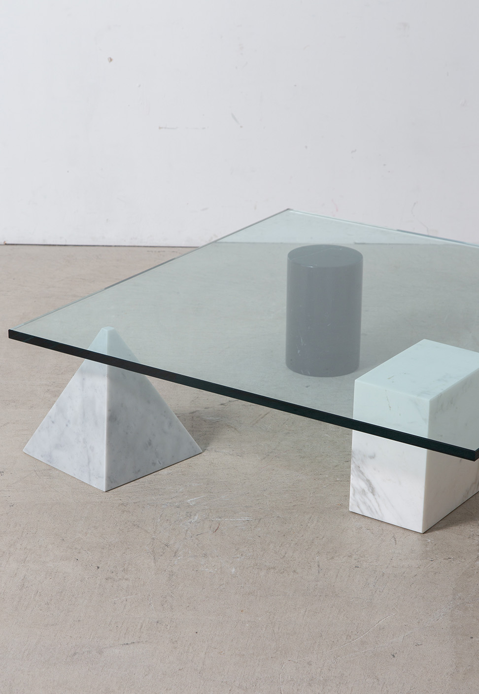 Massimo and Lella Vignelli Style Coffee Table in Glass and Marble