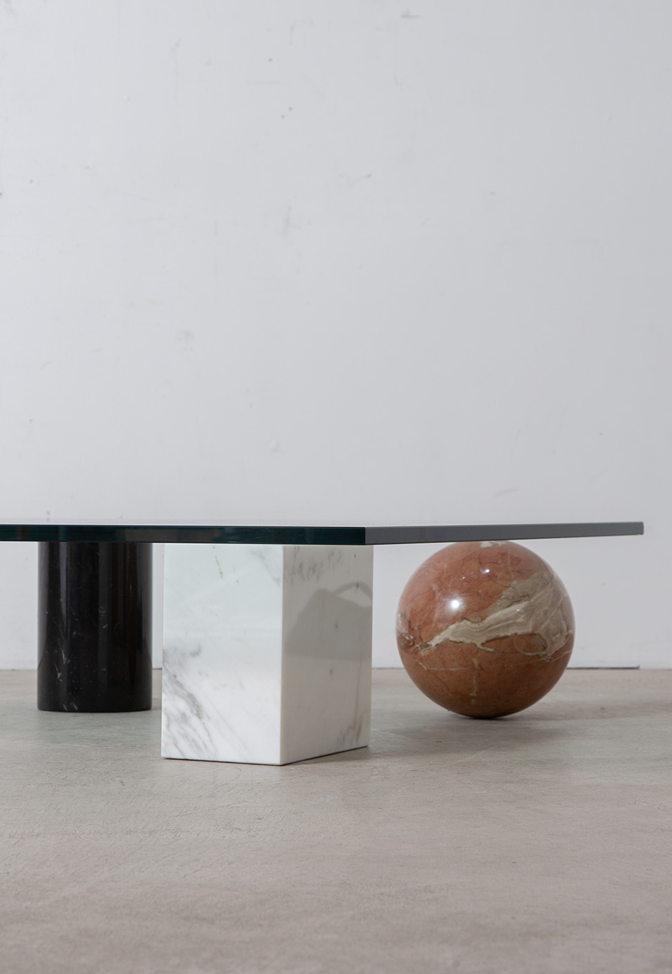 Massimo and Lella Vignelli Style Coffee Table in Glass and Marble