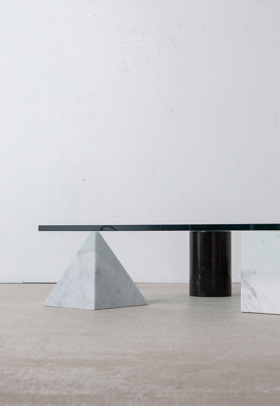 Massimo and Lella Vignelli Style Coffee Table in Glass and Marble