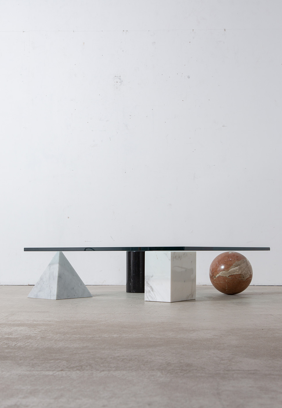 Massimo and Lella Vignelli Style Coffee Table in Glass and Marble