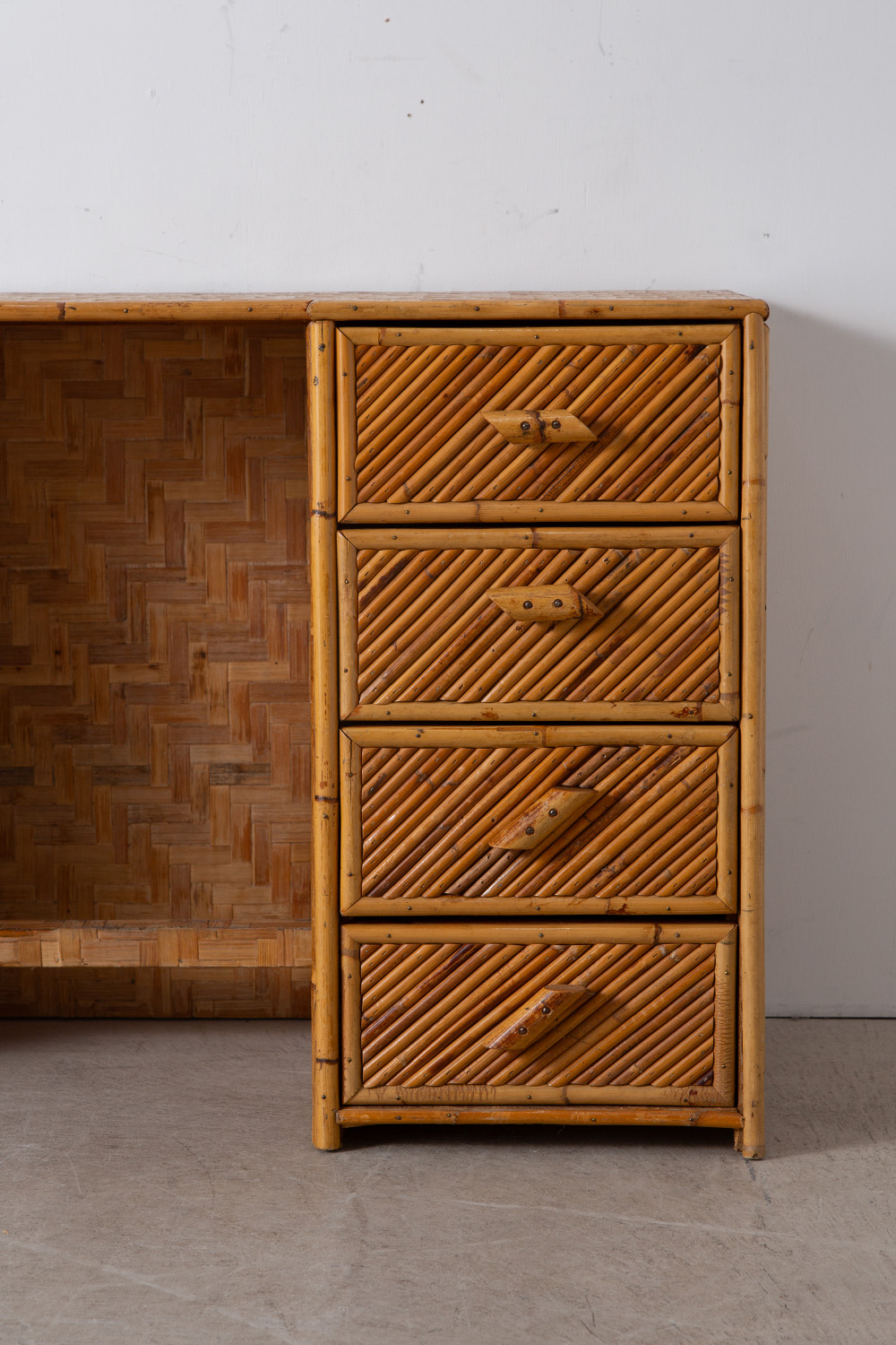 Vintage Desk in Wood and Bamboo