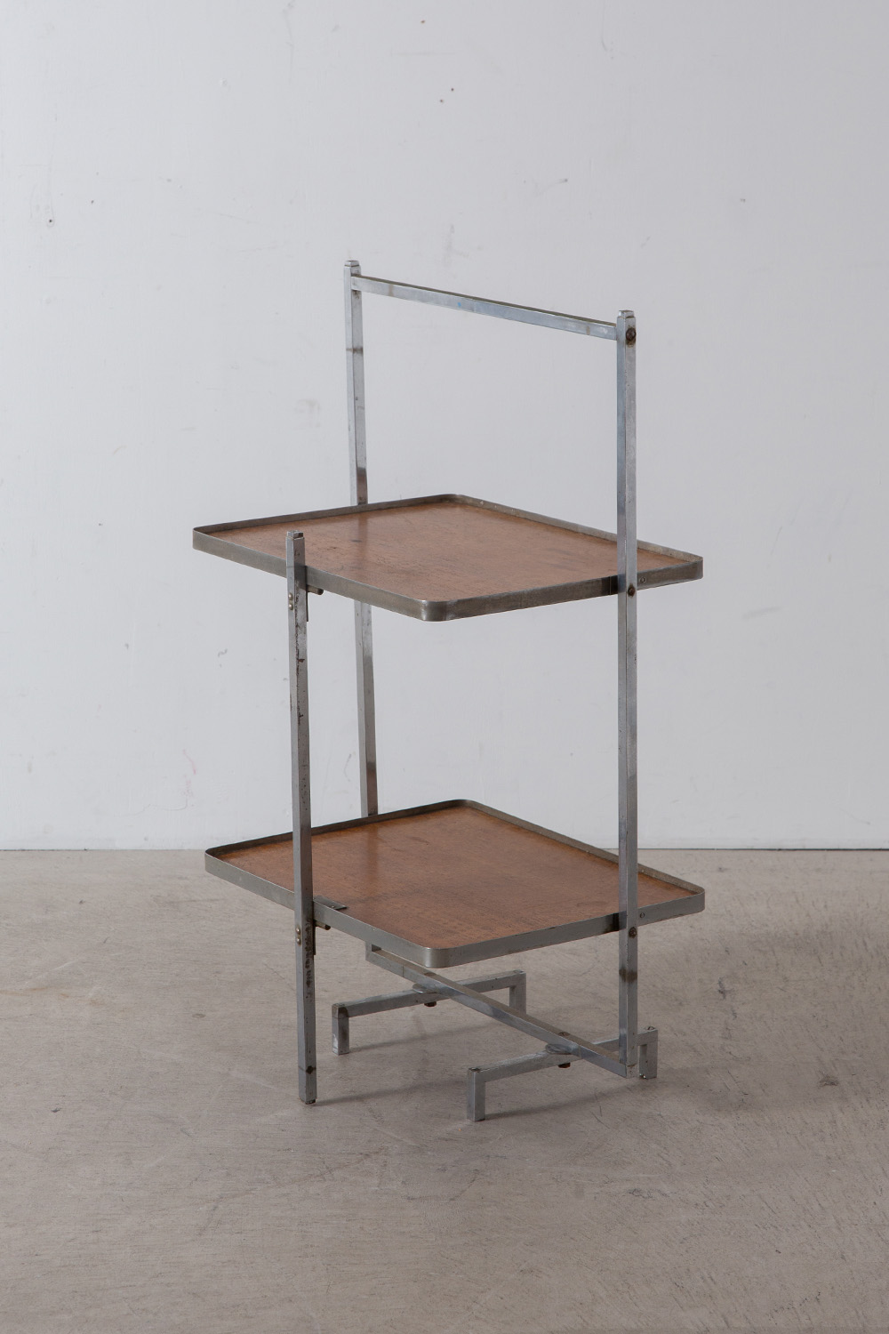 Vintage Display Stand in Chrome and Wood