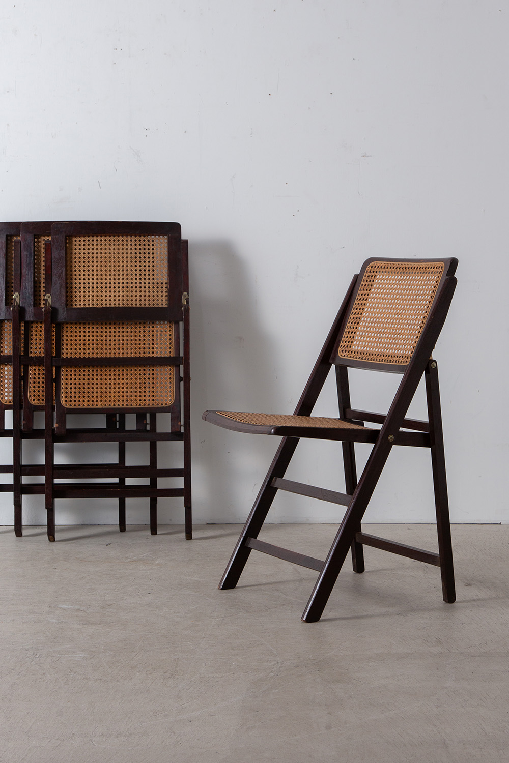 Vintage Folding Chair by Rattan and Wood