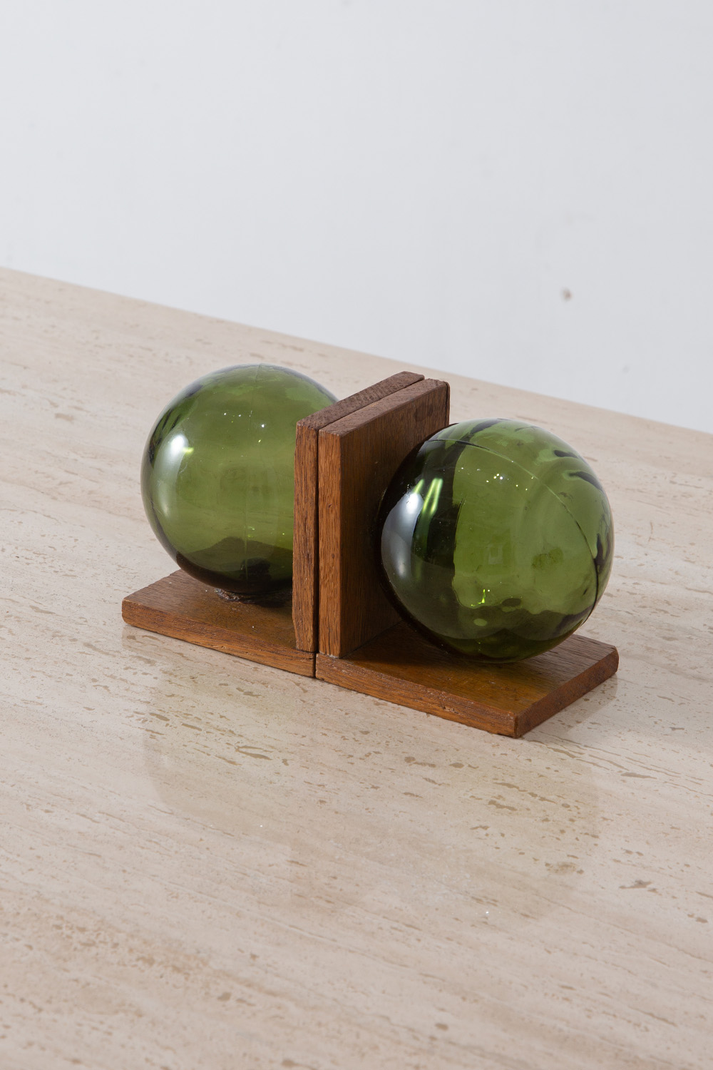 Ball Glass Bookends in Glass and Wood