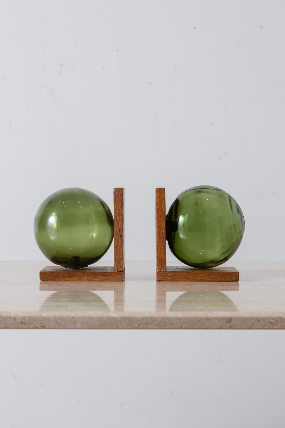 Ball Glass Bookends in Glass and Wood